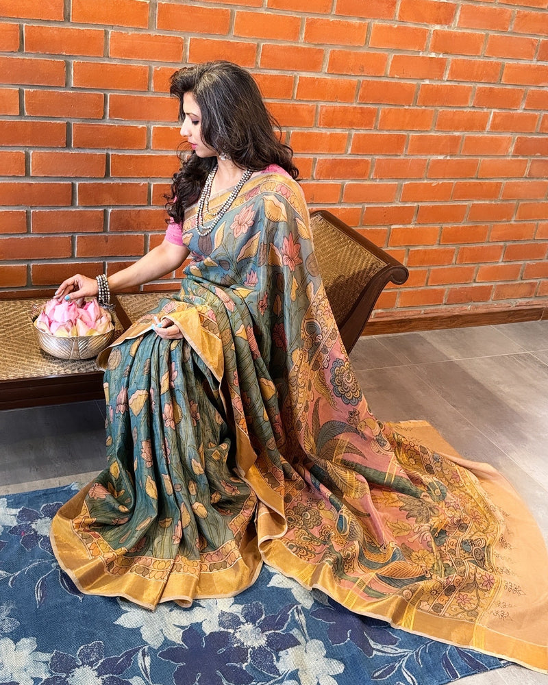 EE-X03900 Kalamkari Tissue Tussar Silk