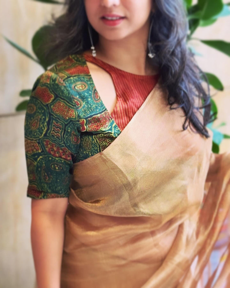EE-W13200 Gold Tissue Sari