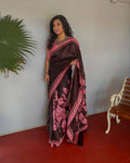 EE-V03182 Brown Pink Cutwork silk sari
