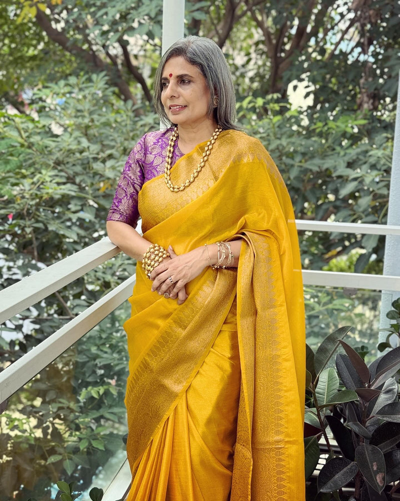 EE-V03950 Yellow Saree