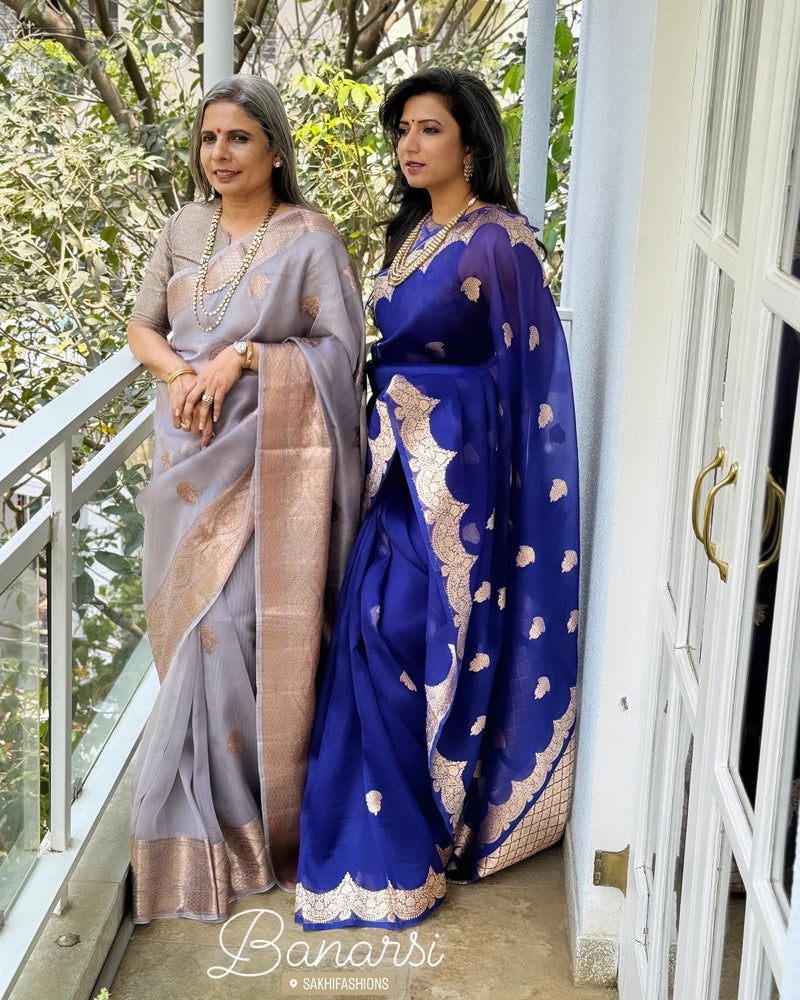 EE-W18573 Blue organza sari