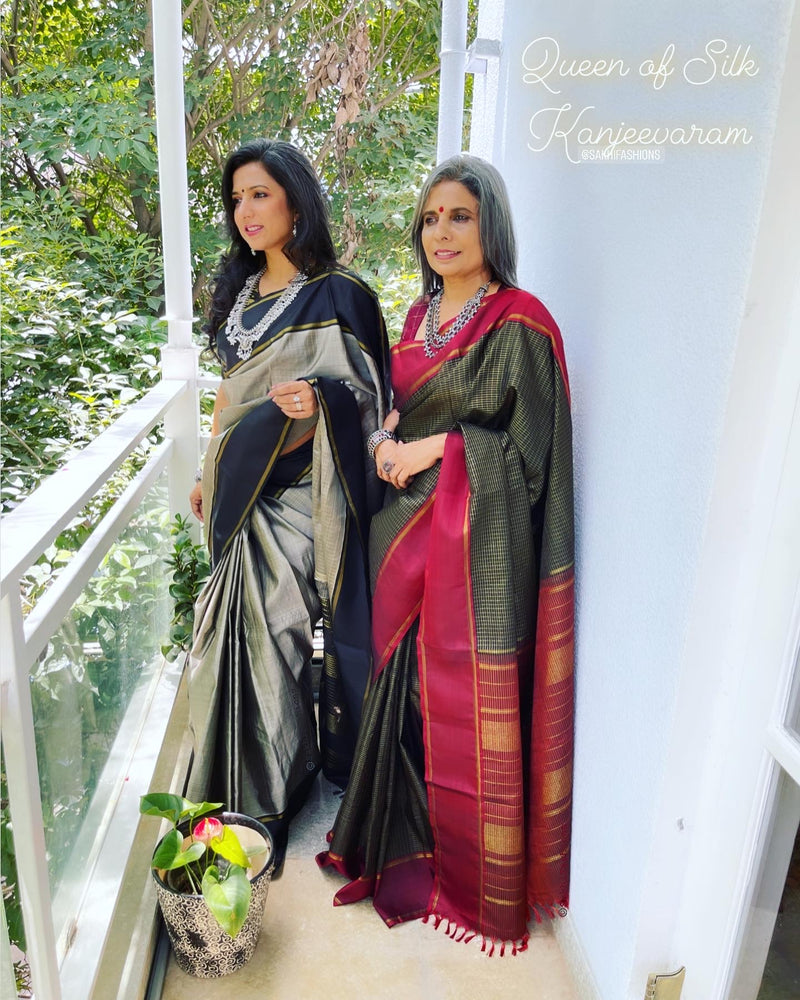 EE-W06079 Black Maroon Kanchi Sari