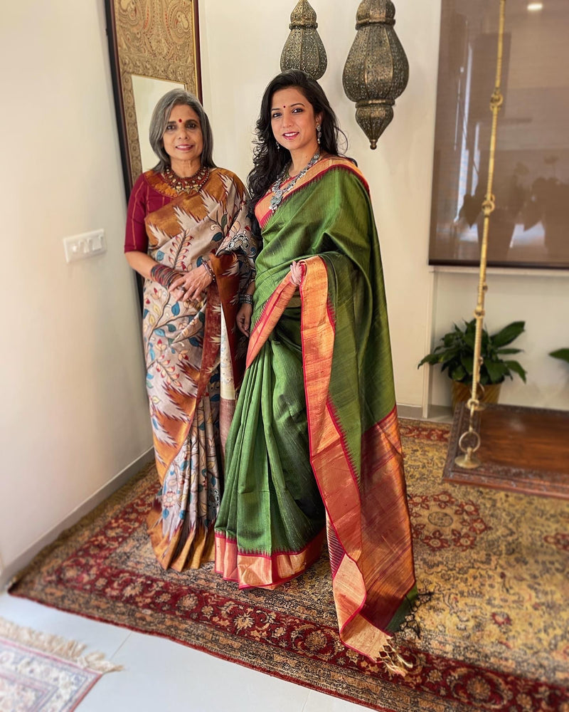 EE-W05403 Green rawsilk Saree