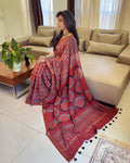 EE-W12177 Red Ajrakh Maheshwari Sari