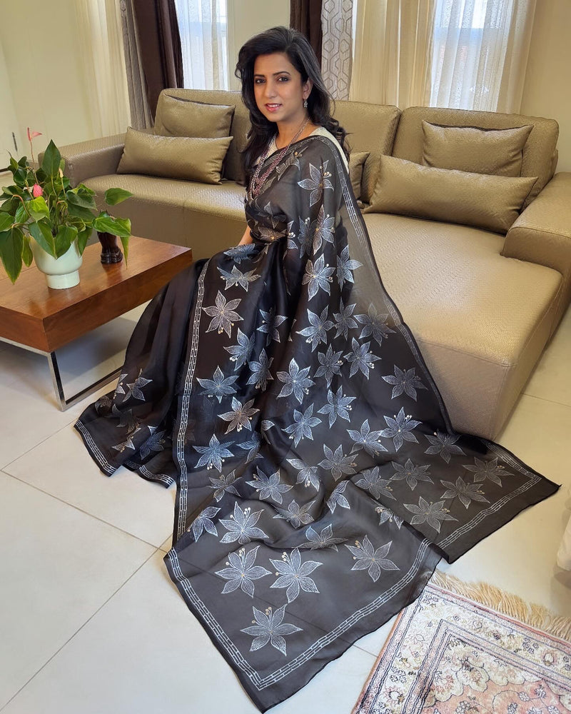 EE-W16421 Black Organza Sari