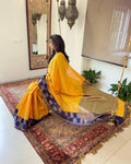 EE-W05409 Yellow Rawsilk Saree