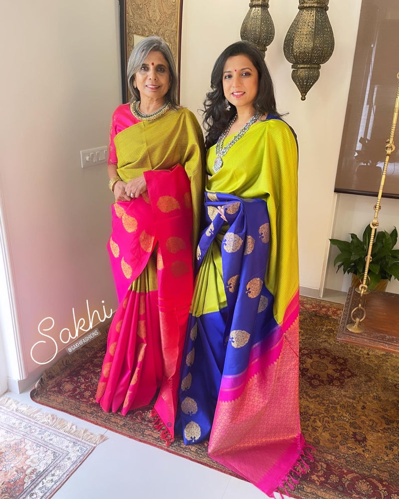 EE-W08280 Check Kanchi Pink Sari