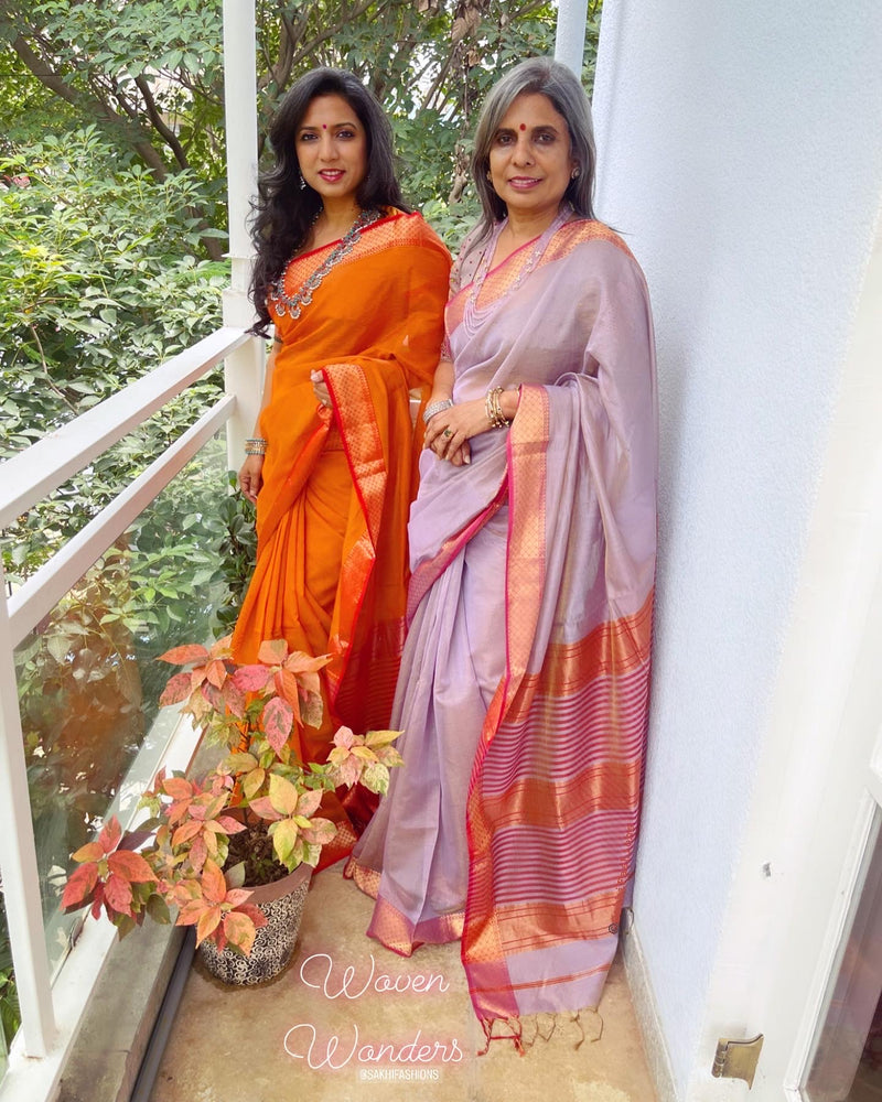 EE-W08629 Orange Maheshwari Saree