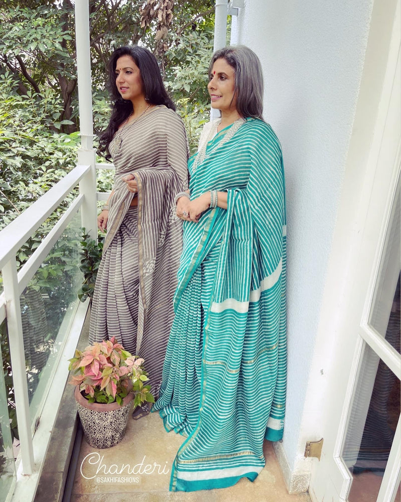 EE-W07341 Grey Chanderi Saree