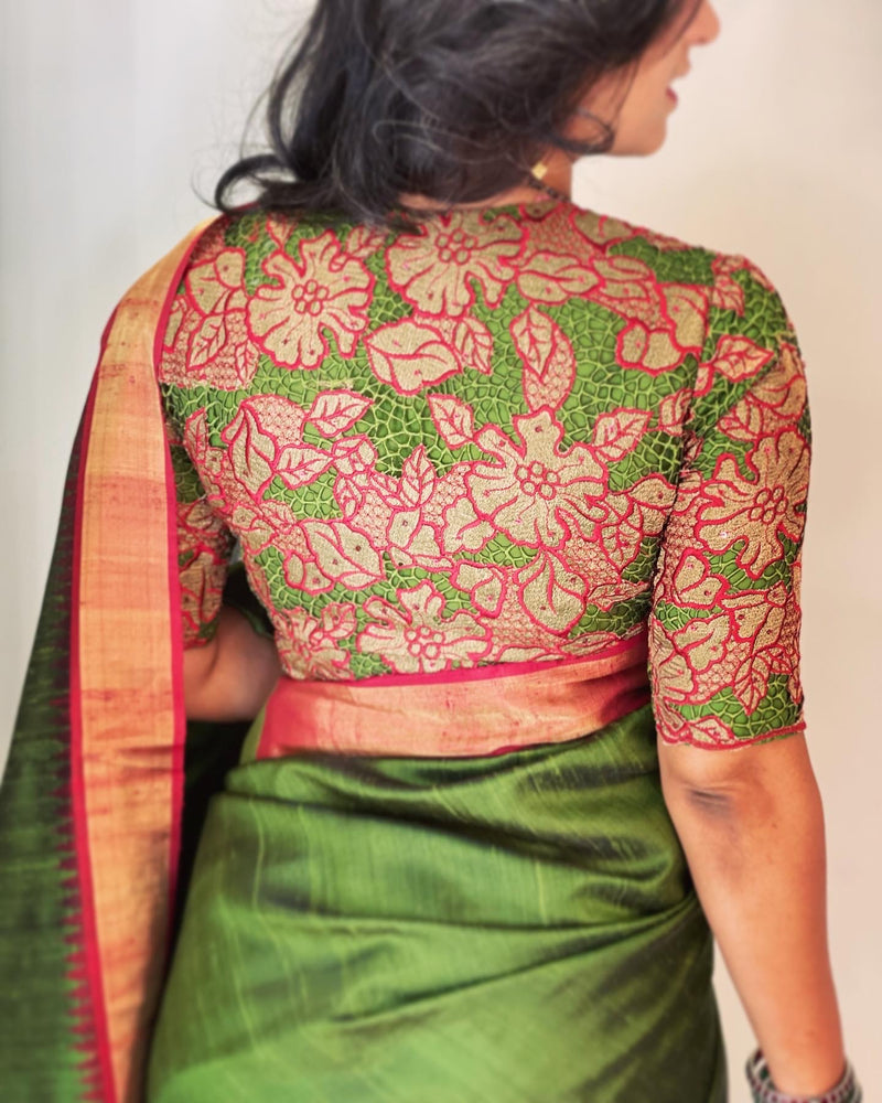 EE-W05403 Green rawsilk Saree