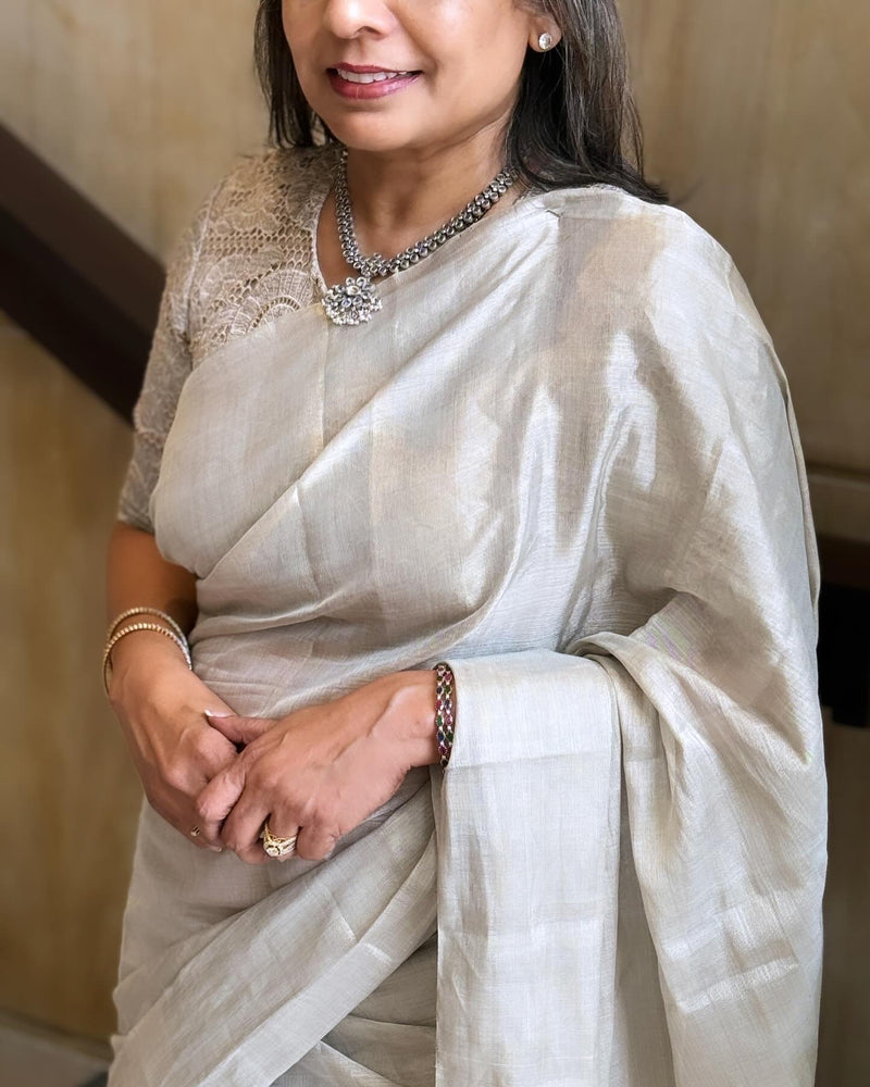 EE-W00865 Silver Tissue Chanderi