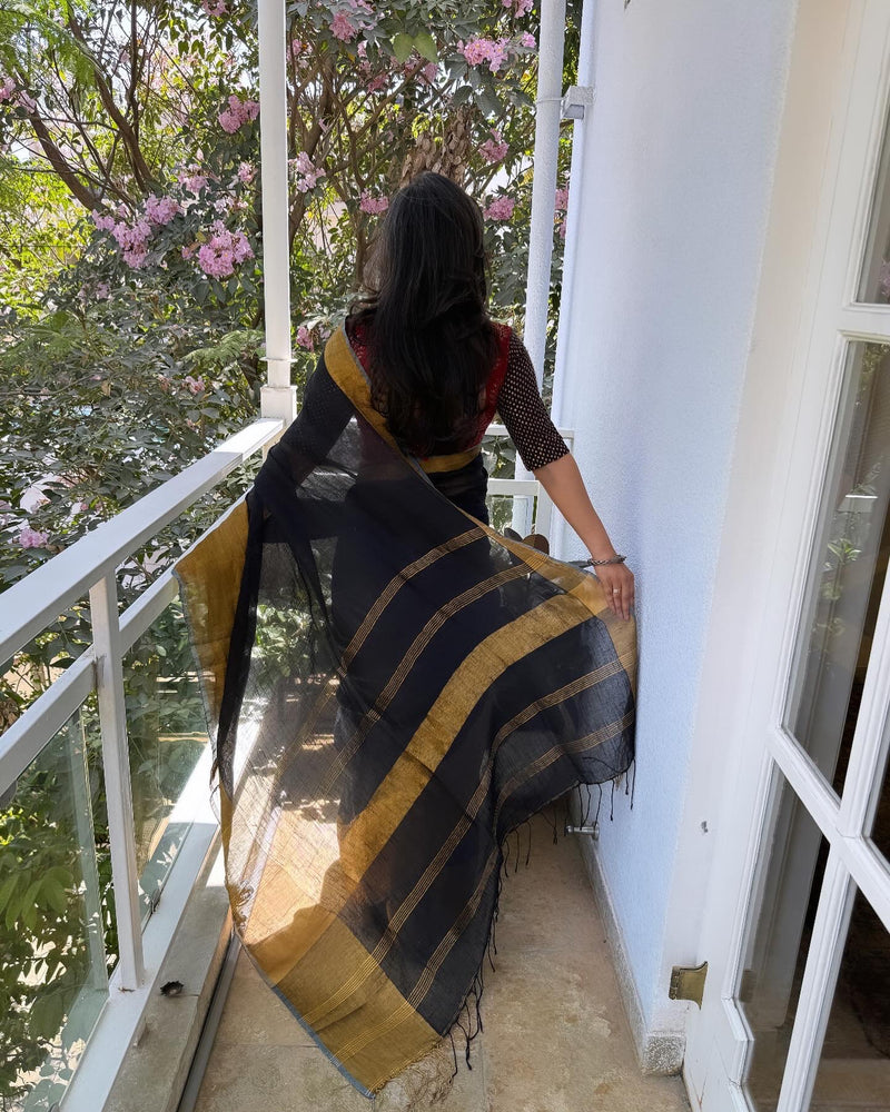EE-W16725 Black Linen Saree