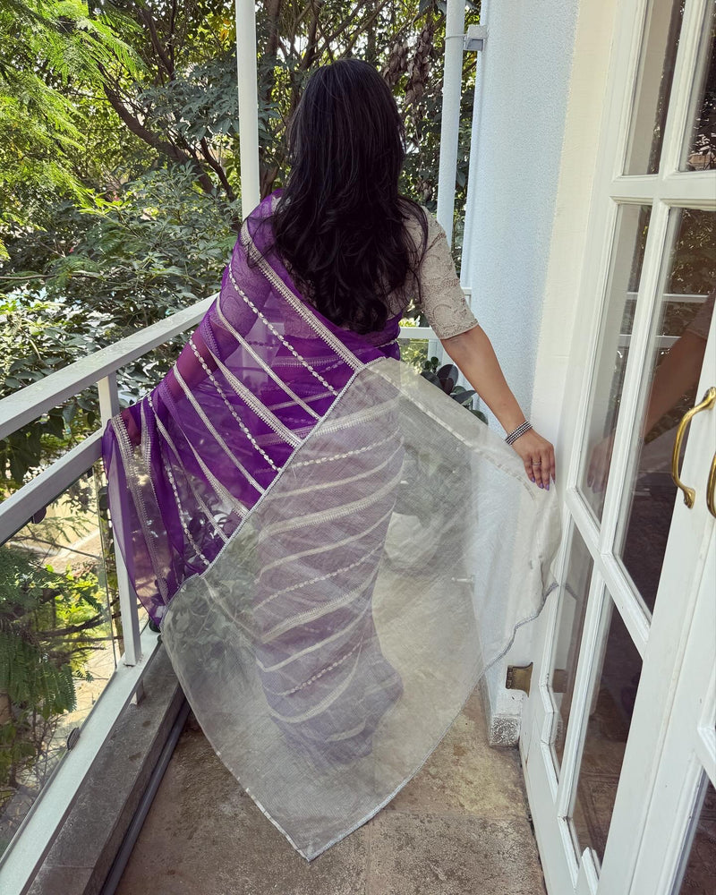 EE-V18006 Plum Organza Saree