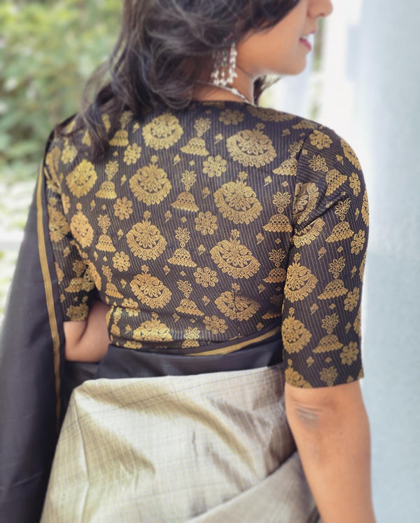 EE-W06080 Grey Black Kanchi Sari
