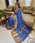 EE-W16724 Blue Linen Saree
