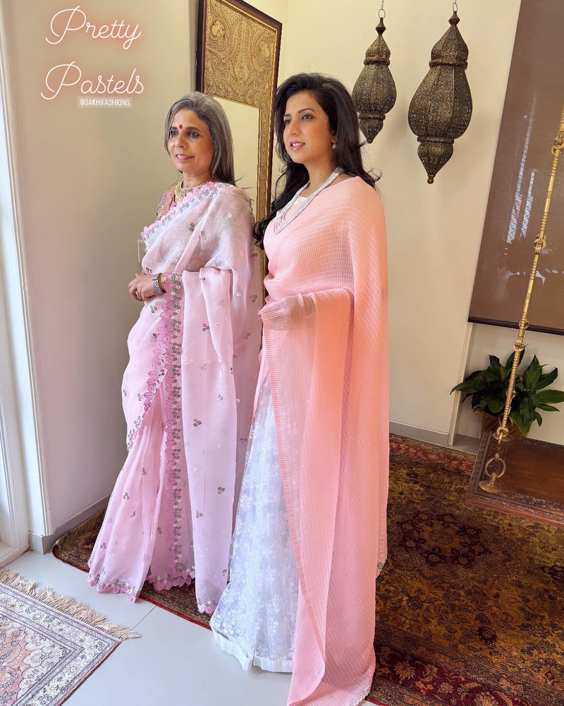 EE-W11606D Peach Crossover Sari