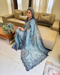 EE-V18562 Grey Organza Cutwork