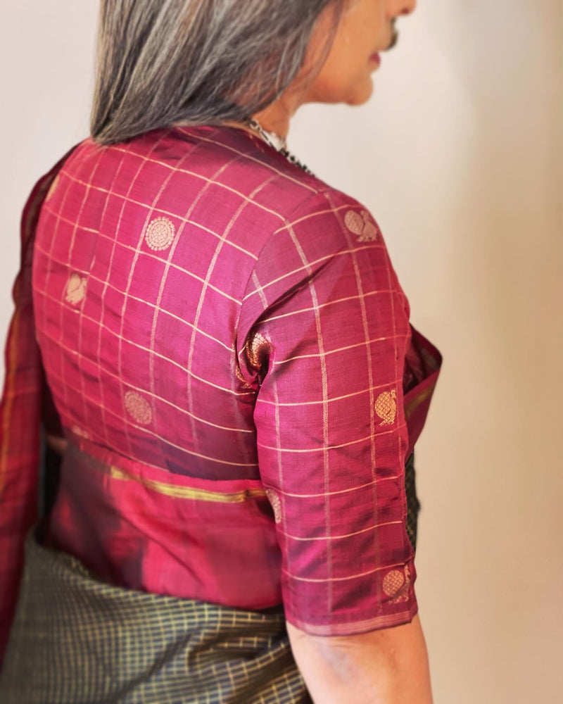 EE-W06079 Black Maroon Kanchi Sari