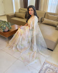 EE-W04263 Cream Floral Organza Sari