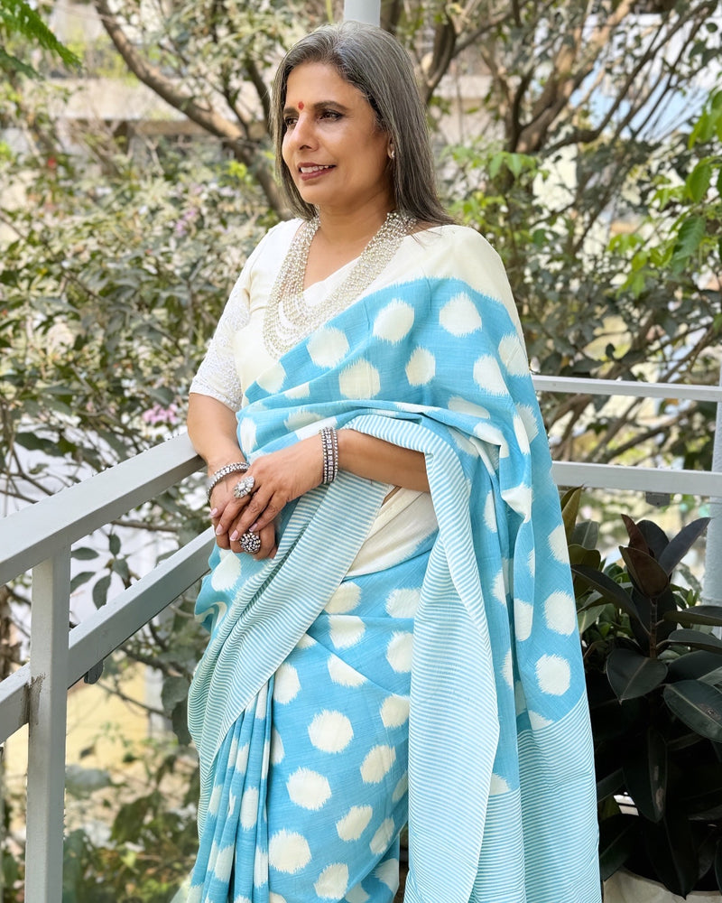 EE-W05779 Blue Ikkat Saree