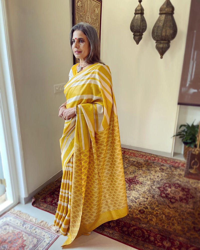 EE-W06785 Yellow Tussar Sari