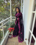 EE-W14432 Black Pink Organza Sari