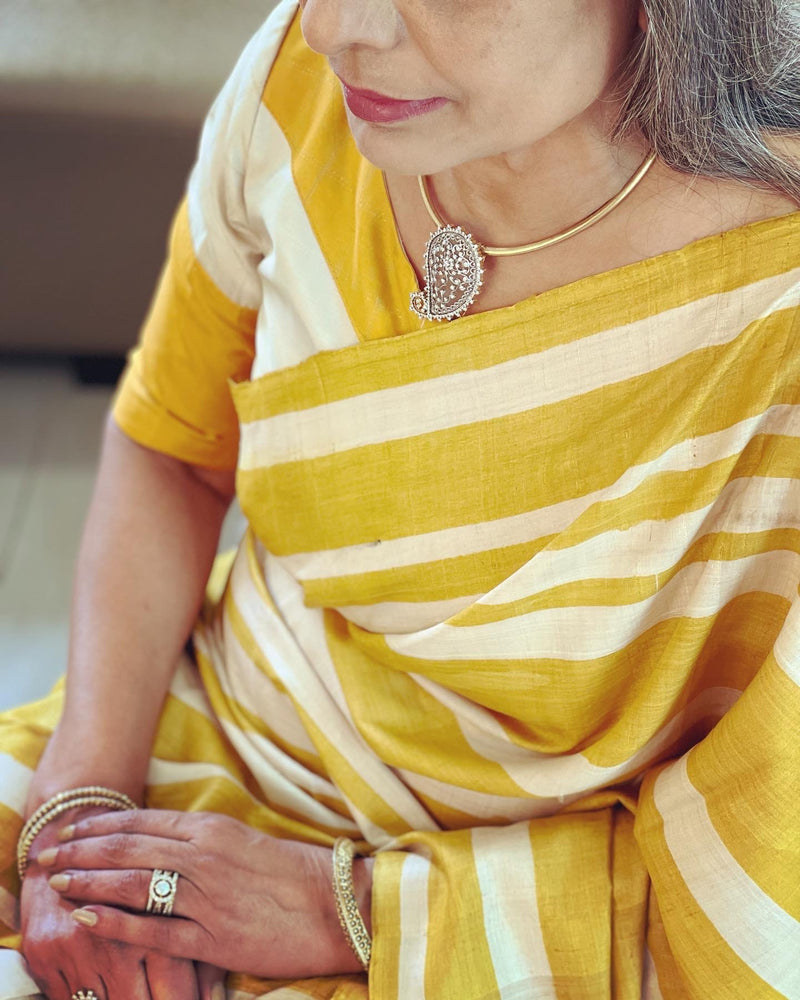 EE-W06785 Yellow Tussar Sari