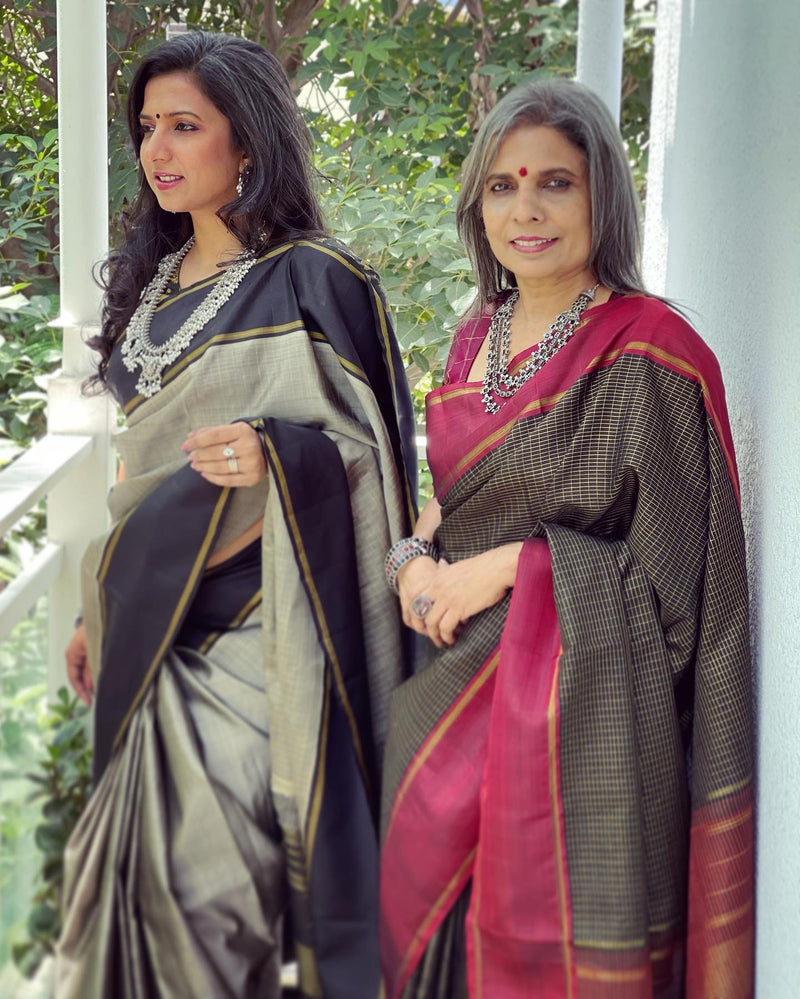 EE-W06080 Grey Black Kanchi Sari