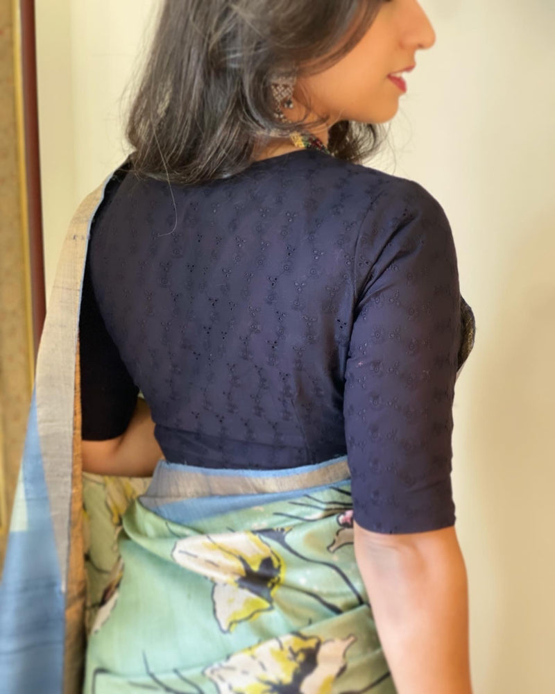 EE-W06777 Floral Green Tussar Sari
