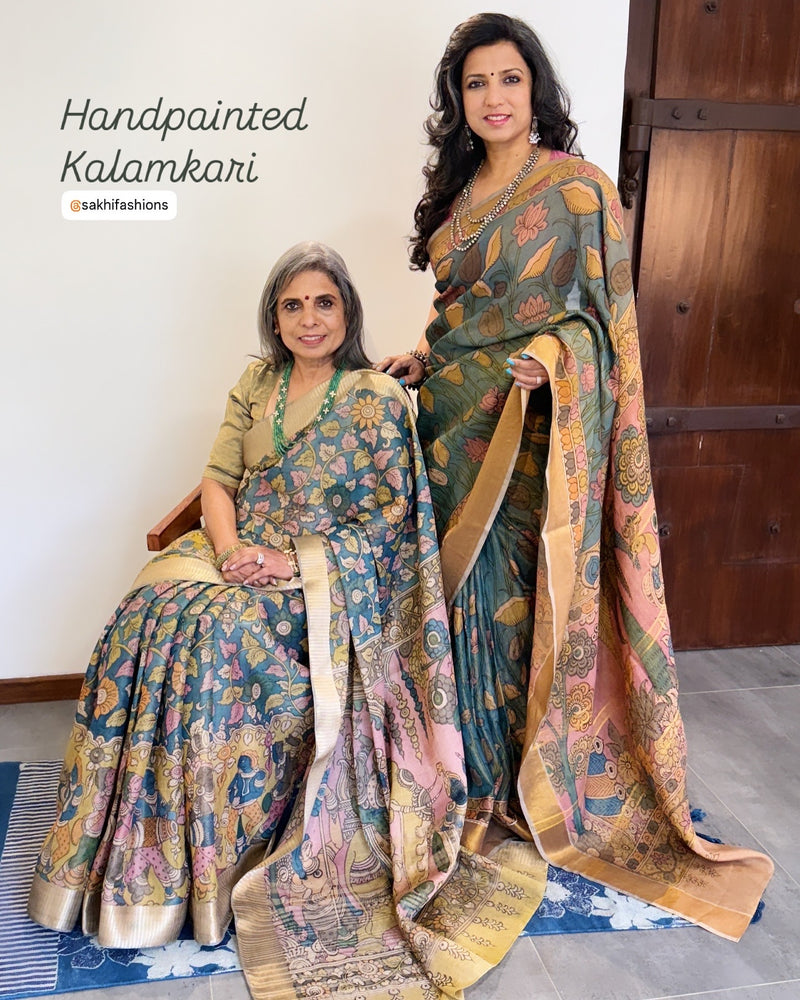 EE-X03900 Kalamkari Tissue Tussar Silk