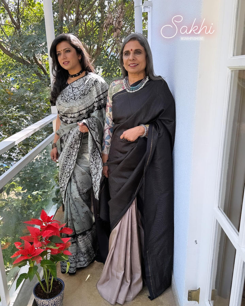 EE-W14308 Black Beige Kanchi sari