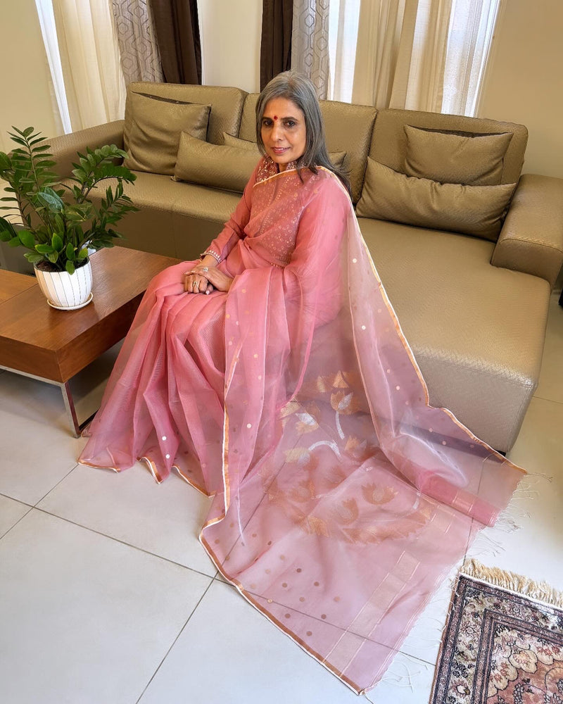 EE-W18951 Pink woven Sequin Saree