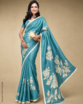 DP-X09956 Turquoise Cutwork Batik Saree
