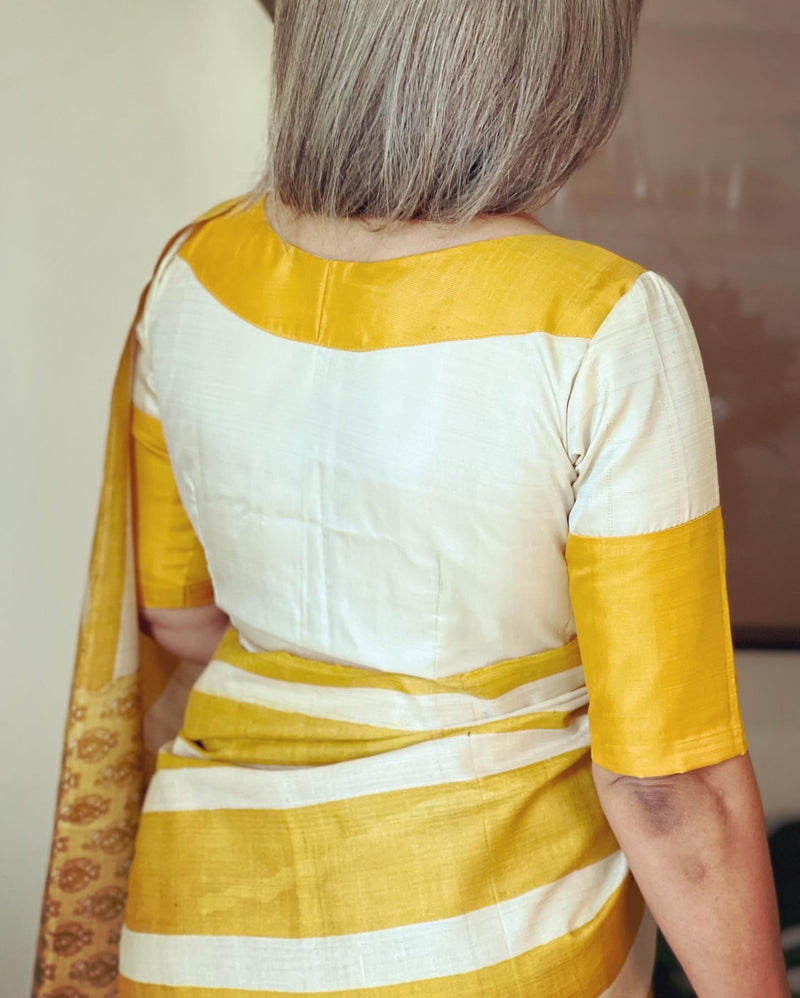 EE-W06785 Yellow Tussar Sari