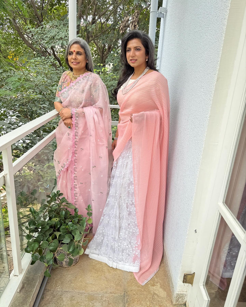 EE-W11606D Peach Crossover Sari