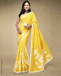 EE-Q22663 Yellow Cutwork Silk Saree