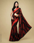 EE-S59370 Red Black Batik Silk Sari