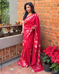 EE-Y01741 Red Cutwork silk sari