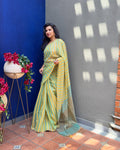 EE-Z02421 Yellow and Green Tissue Sari