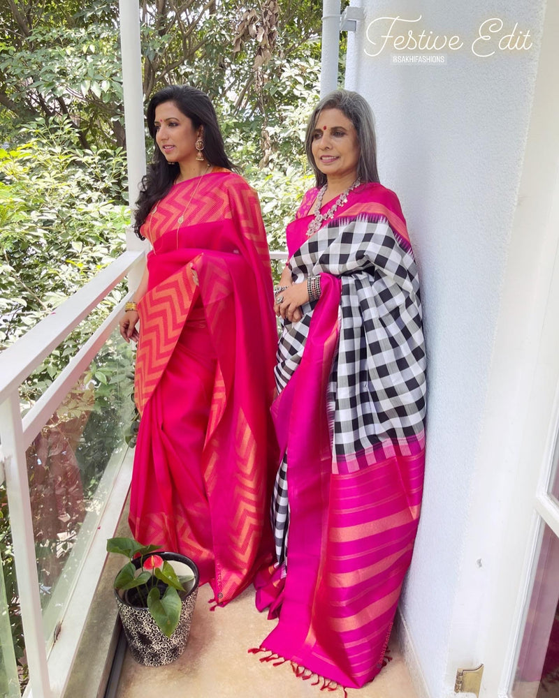 EE-W06132 Check Kanchi Silk Sari