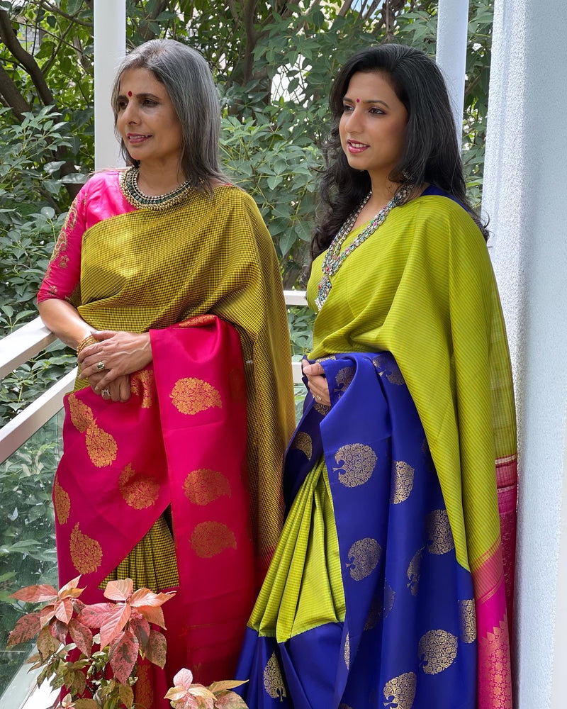 EE-W08280 Check Kanchi Pink Sari