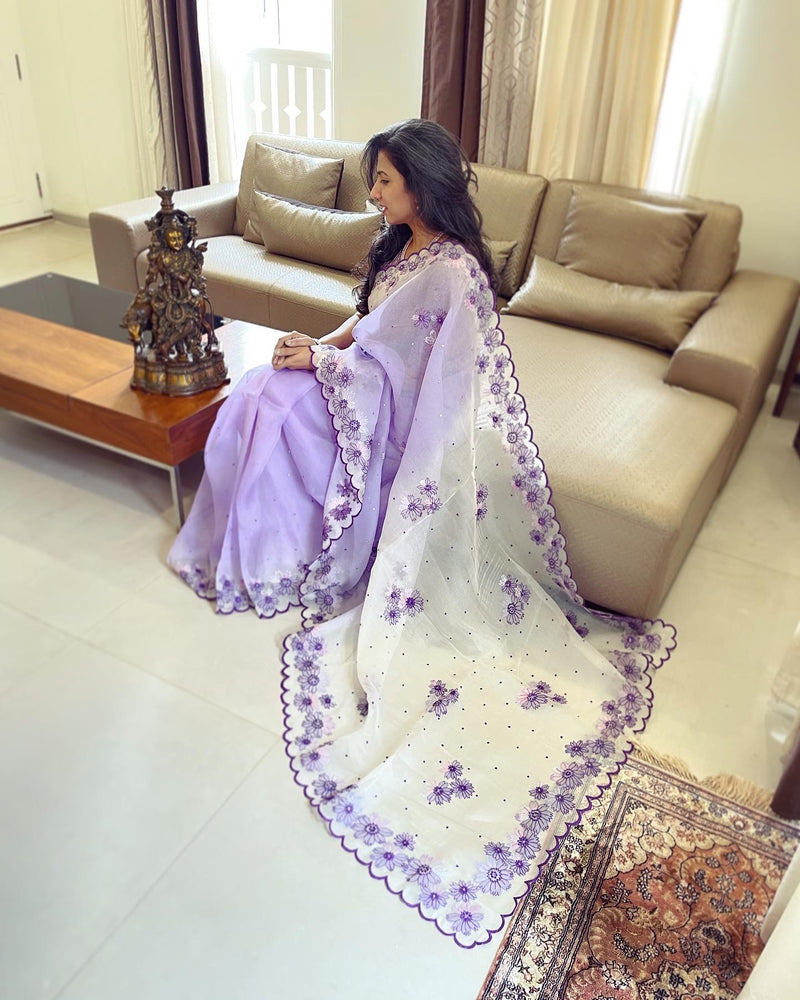 EE-W03588 Lilac Organza Saree