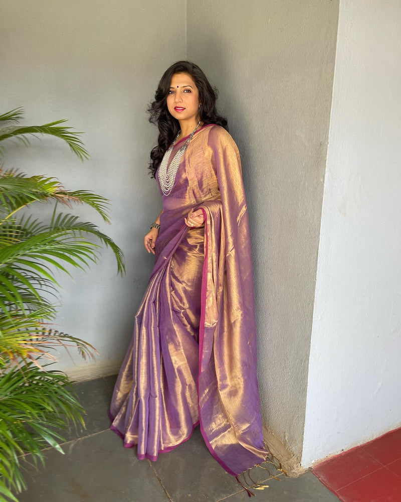 DP-X15955 Yellow Tissue Cotton Sari