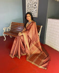 EE-S54589 Tussar Brown Saree
