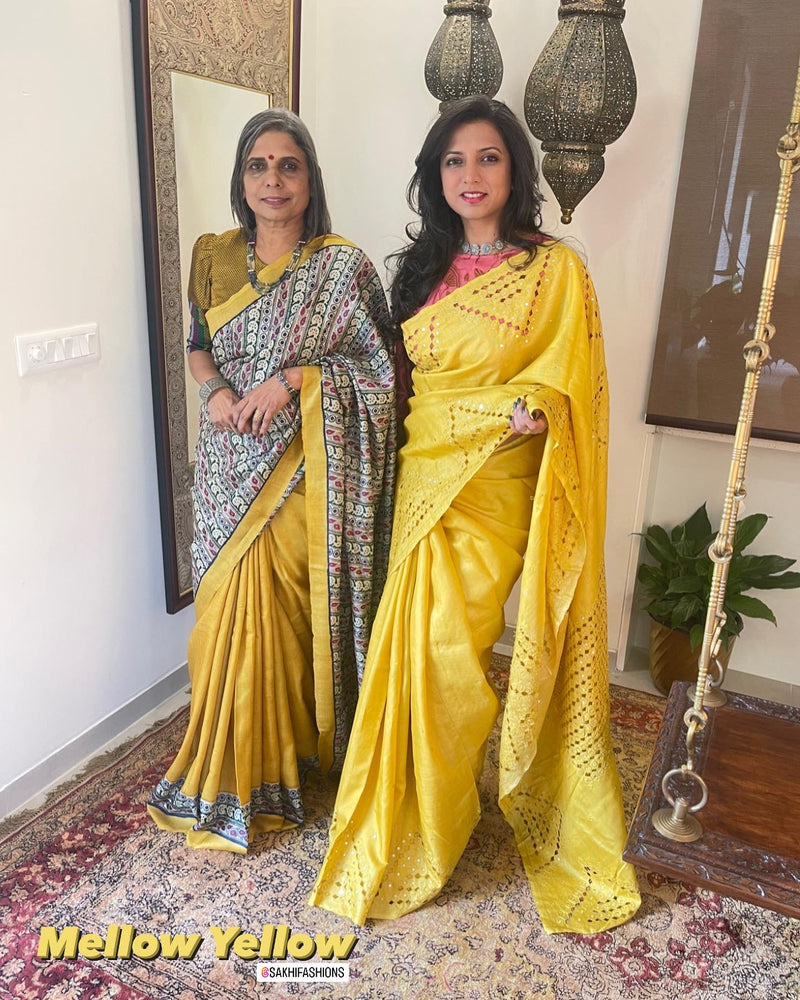 EE-V06847 Yellow Tussar Saree