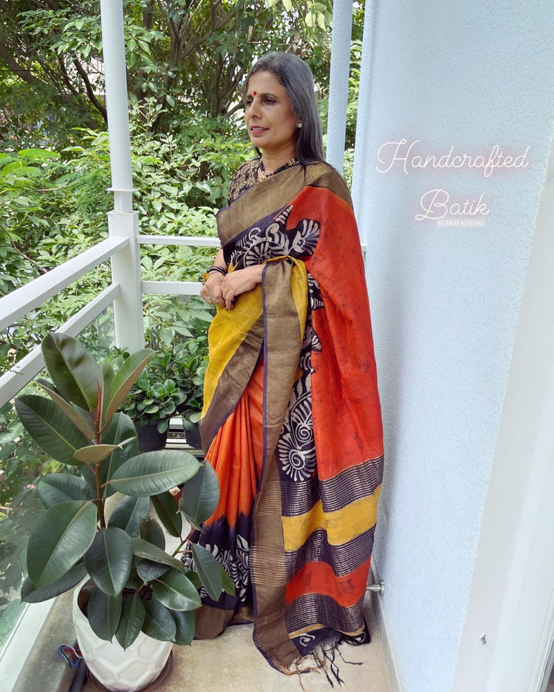 EE-W00818 Batik Bapta Tussar Sari
