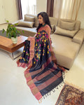 EE-V08426 Floral Black Tussar Sari