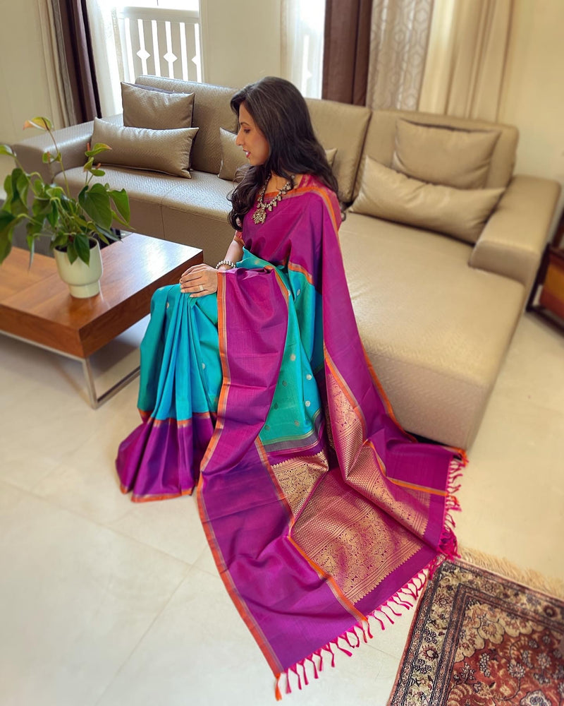 EE-W01997 Turquoise Kanchi Sari