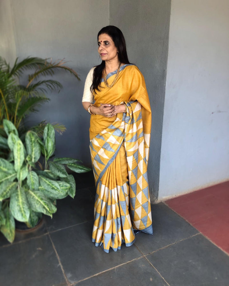 EE-S22574 Yellow Tussar Sari