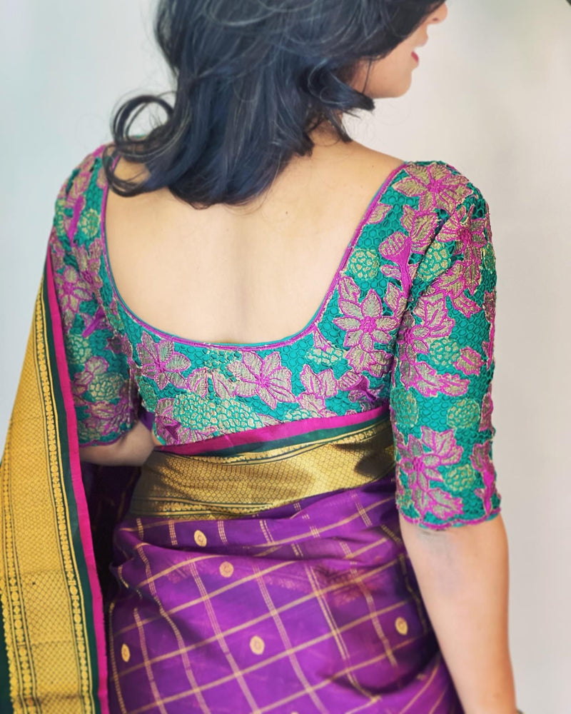 Purple Green Cotton silk Gadwal Silk Saree | Sakhi Fashions – sakhifashions